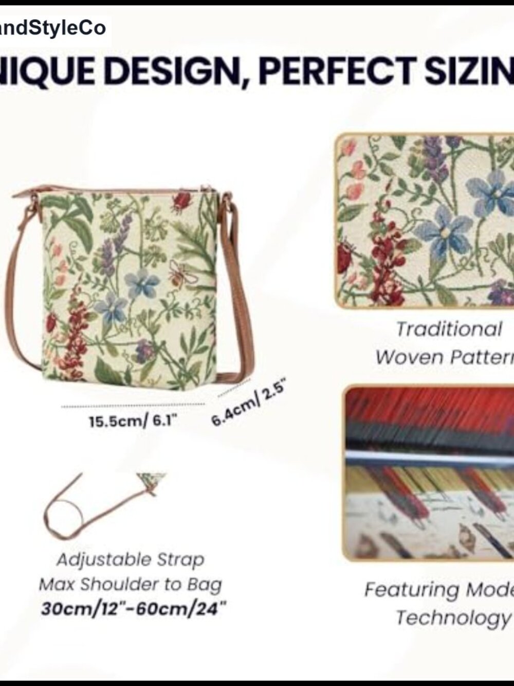 Tapestry Crossbody Satchel Bag Lightweight Travel Purse Floral - Picture 3 of 6